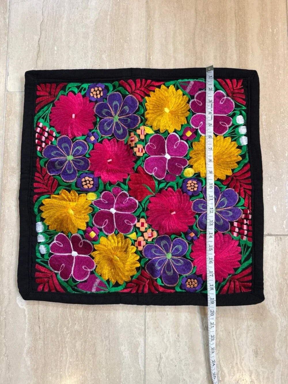 Authentic Mexican Embroidered Throw Pillow Covers 19.5” Square